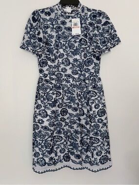 NWT Michael Kors Blue Floral Short-Sleeve Fit & Flare Dress Size 2 MSRP $295